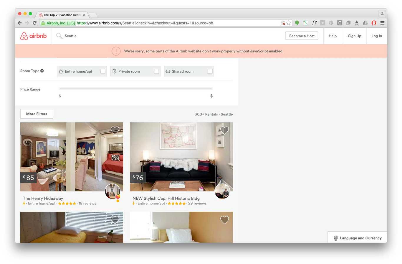 Airbnb search without JavaScript